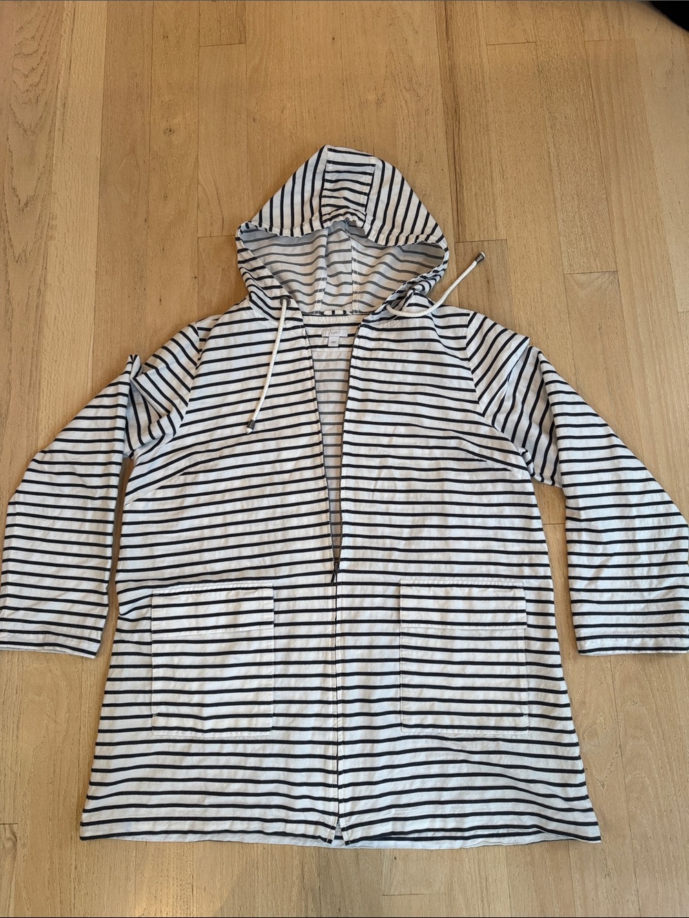 J. Jill Navy & White Striped Hooded Utility Jacket